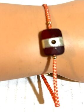 Handcrafted Coral Cord Bracelet with Garnet-Tone Bead